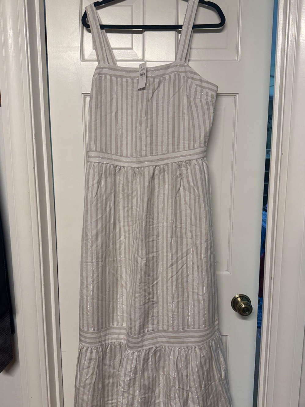 NWT LOFT White Striped Maxi Dress with Ruffle Hem